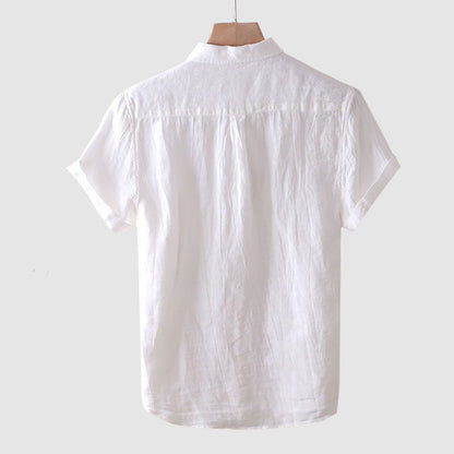 Gideon | Linen Shirt Blue Crinkle Short Sleeve for Men