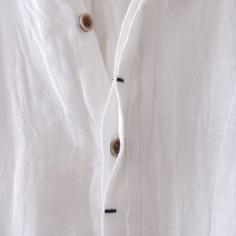 Gideon | Linen Shirt Blue Crinkle Short Sleeve for Men