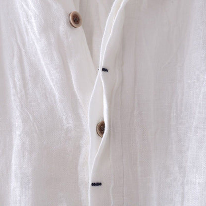Gideon | Linen Shirt Blue Crinkle Short Sleeve for Men