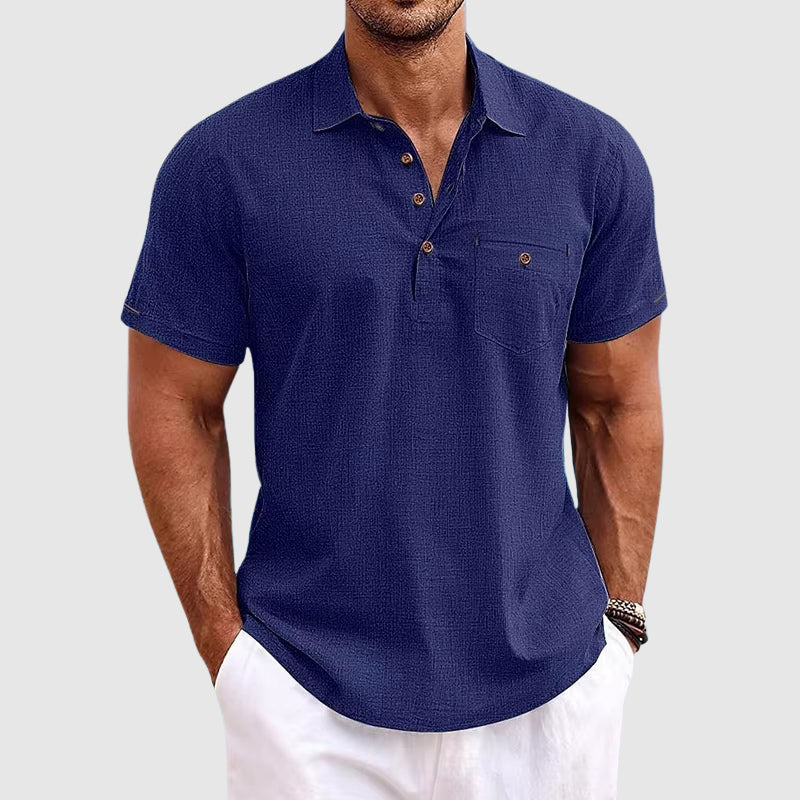 Rowan | Polo Shirt Sky Blue Linen Short Sleeve for Men