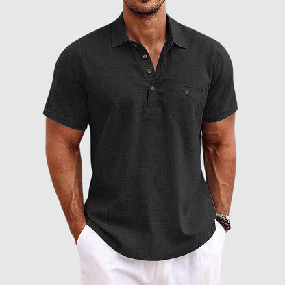 Rowan | Polo Shirt Sky Blue Linen Short Sleeve for Men