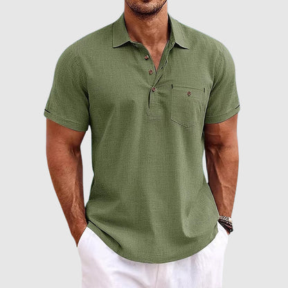 Rowan | Polo Shirt Sky Blue Linen Short Sleeve for Men