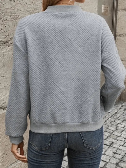Erin | Bomber Jacket Grey Cotton Textured Zip-Up for Women