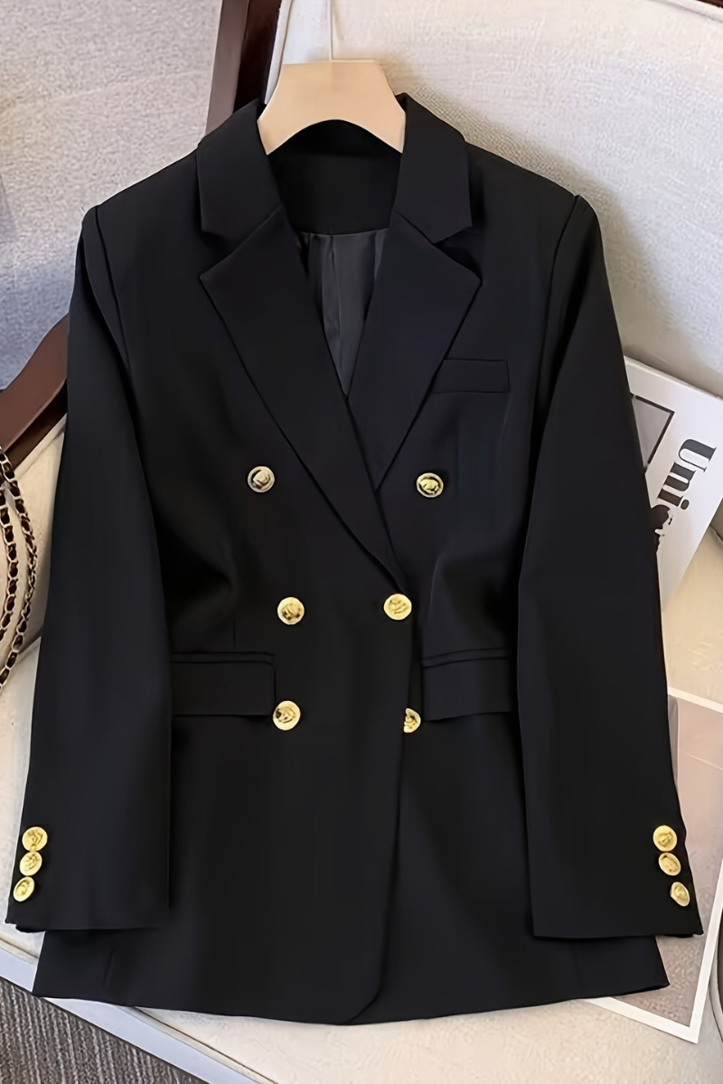 Harriet | Blazer Taupe Woven Double-Breasted Gold Button for Women