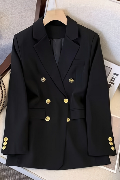 Harriet | Blazer Taupe Woven Double-Breasted Gold Button for Women