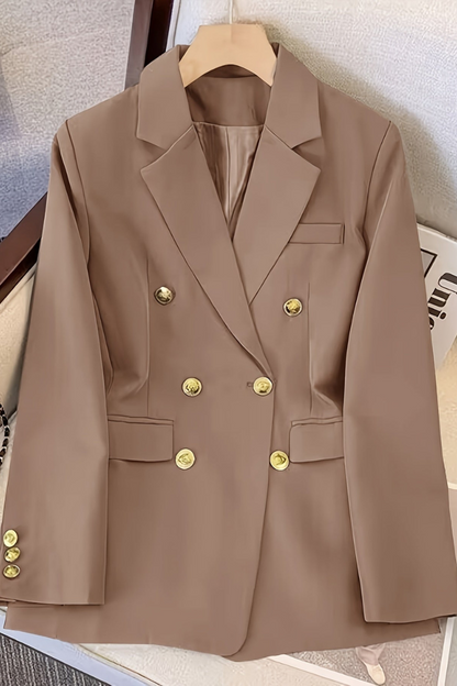 Harriet | Blazer Taupe Woven Double-Breasted Gold Button for Women
