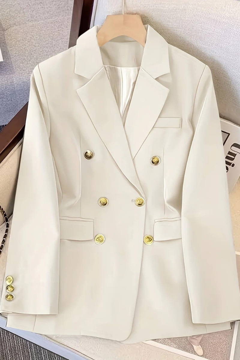 Harriet | Blazer Taupe Woven Double-Breasted Gold Button for Women