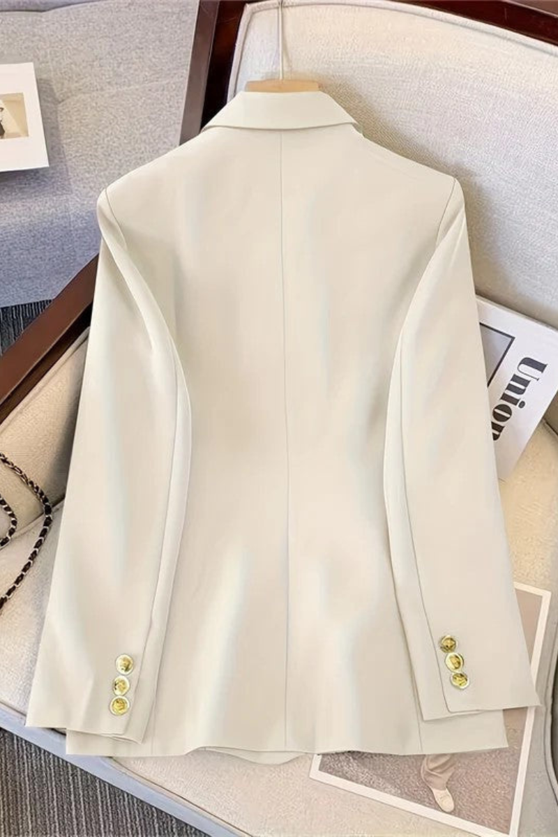 Harriet | Blazer Taupe Woven Double-Breasted Gold Button for Women