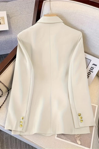 Harriet | Blazer Taupe Woven Double-Breasted Gold Button for Women