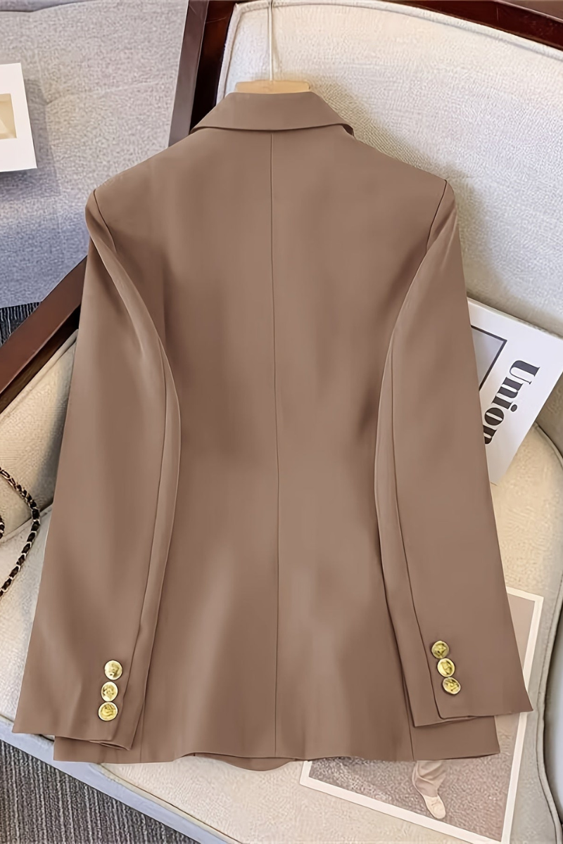 Harriet | Blazer Taupe Woven Double-Breasted Gold Button for Women