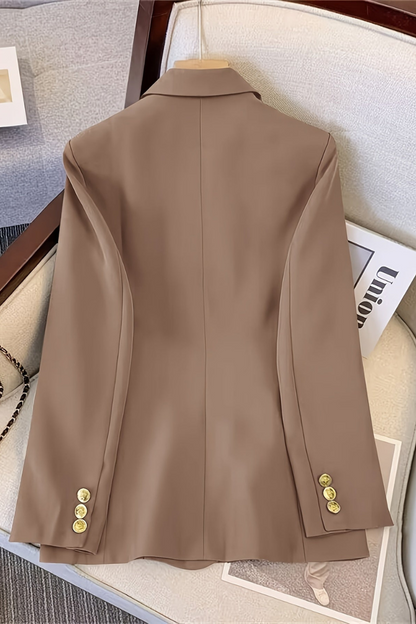 Harriet | Blazer Taupe Woven Double-Breasted Gold Button for Women