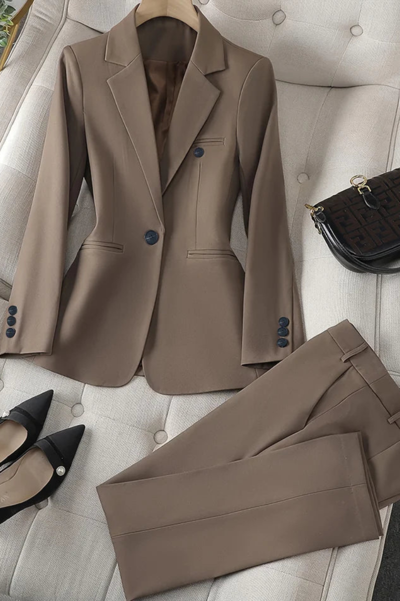 Cecilia | Blazer & Trouser Suit Set Sky Blue Polyester Tailored for Women