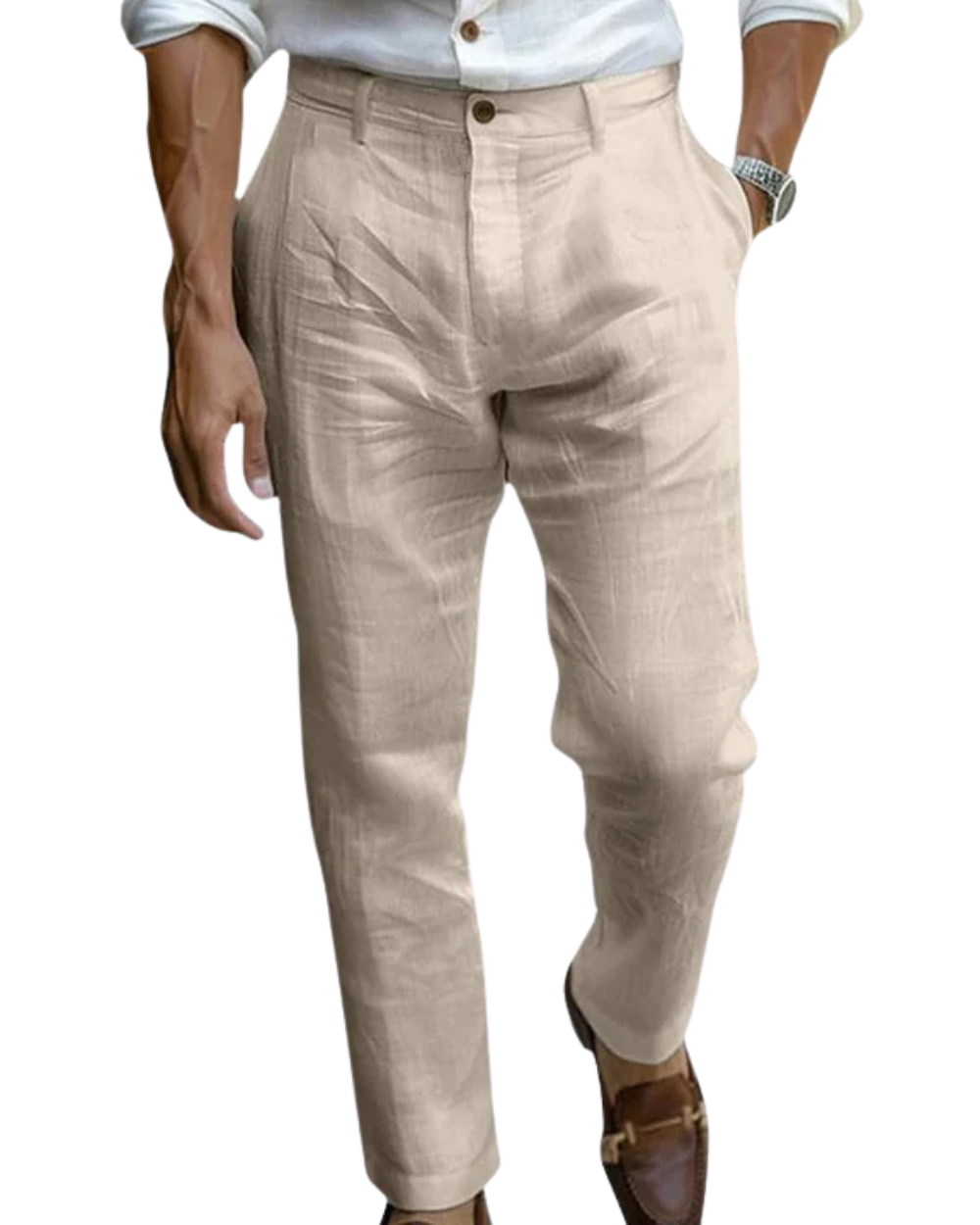 Leopold | Tailored Trousers Beige Linen Lightweight for Men