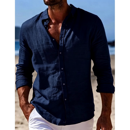 Frederick | Long Sleeve Shirt Light Blue Polyester Linen-Look for Men