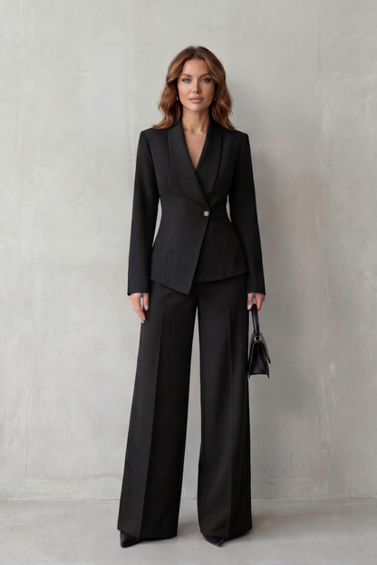 Phoebe | Tailored Suit Set Camel Stretch Blazer Wide-Leg Trousers for Women