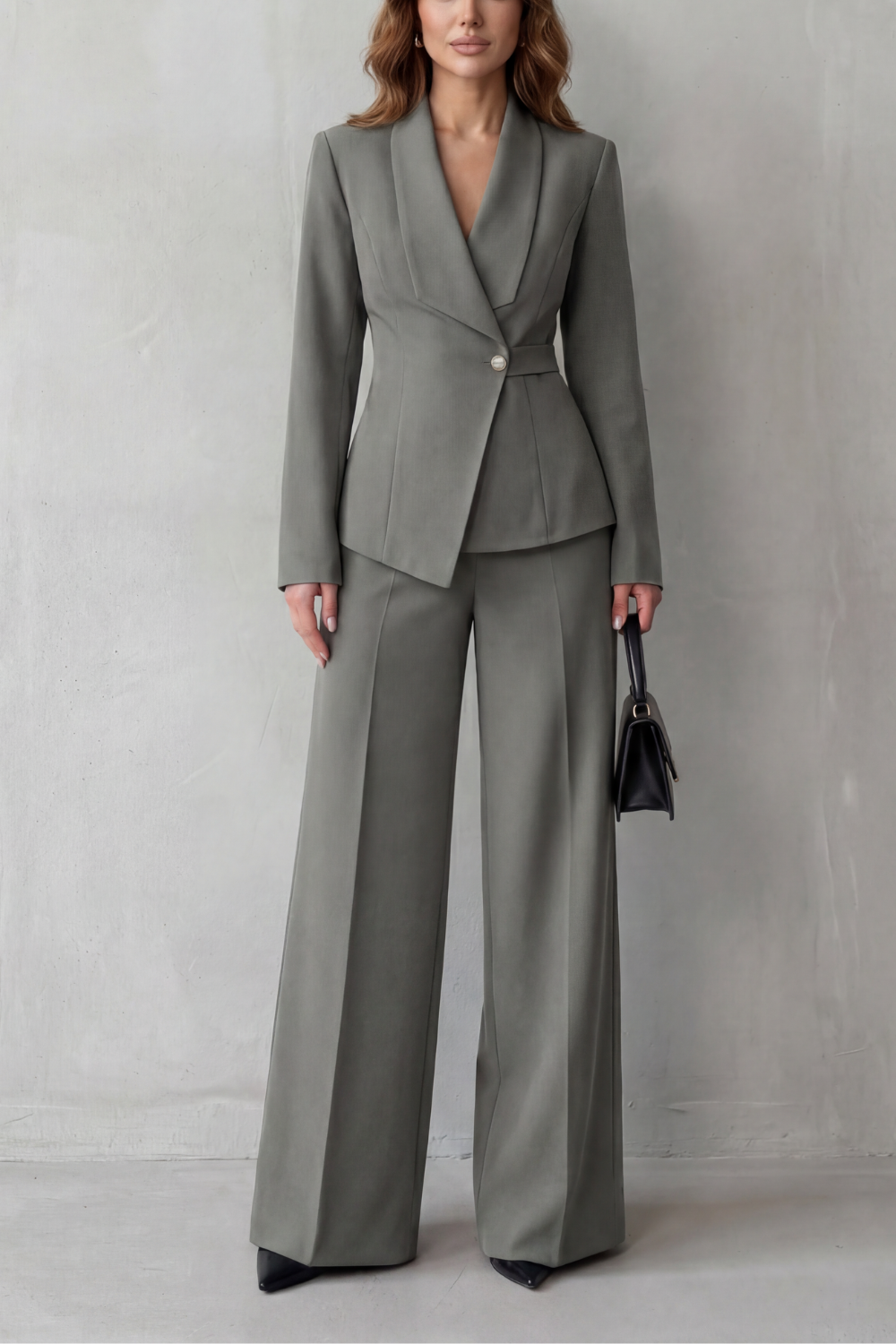 Phoebe | Tailored Suit Set Camel Stretch Blazer Wide-Leg Trousers for Women