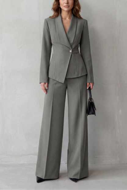 Phoebe | Tailored Suit Set Camel Stretch Blazer Wide-Leg Trousers for Women