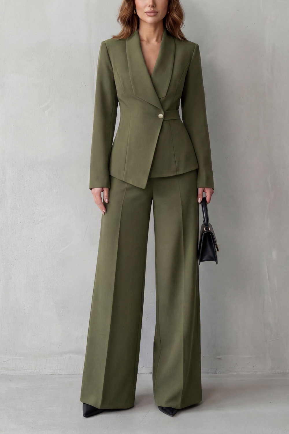 Phoebe | Tailored Suit Set Camel Stretch Blazer Wide-Leg Trousers for Women