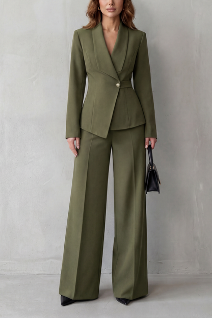 Phoebe | Tailored Suit Set Camel Stretch Blazer Wide-Leg Trousers for Women