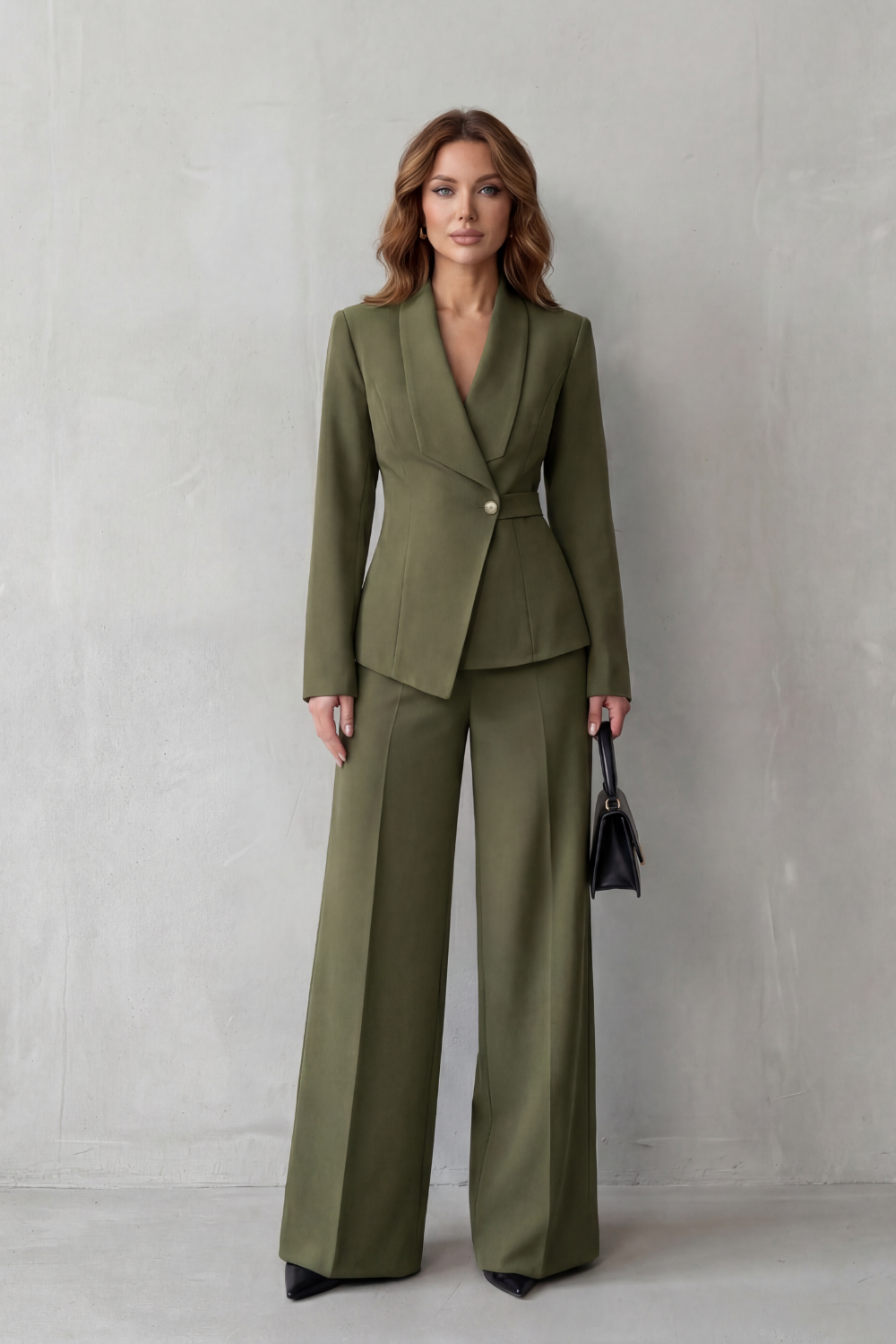 Phoebe | Tailored Suit Set Camel Stretch Blazer Wide-Leg Trousers for Women