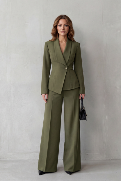 Phoebe | Tailored Suit Set Camel Stretch Blazer Wide-Leg Trousers for Women