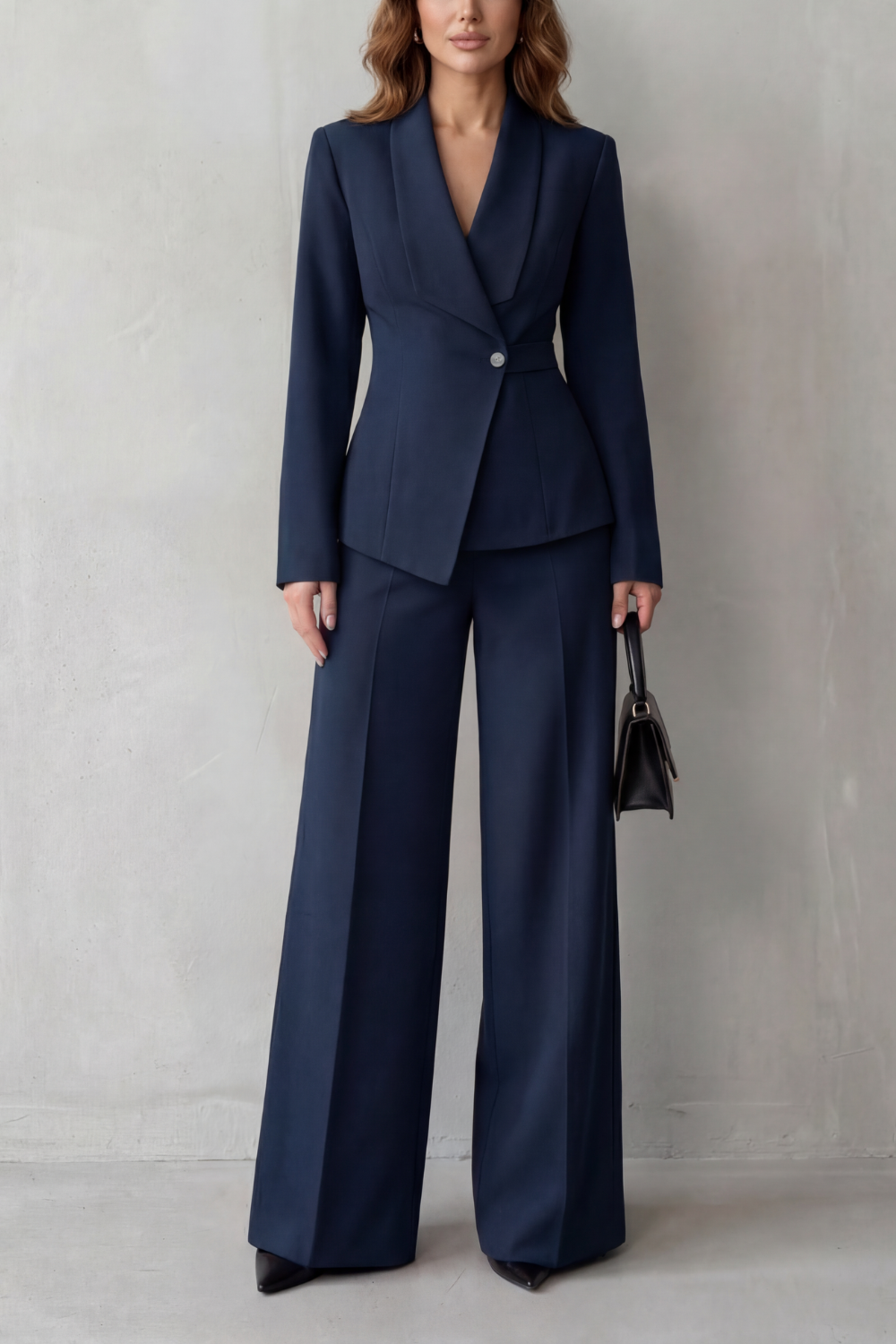 Phoebe | Tailored Suit Set Camel Stretch Blazer Wide-Leg Trousers for Women