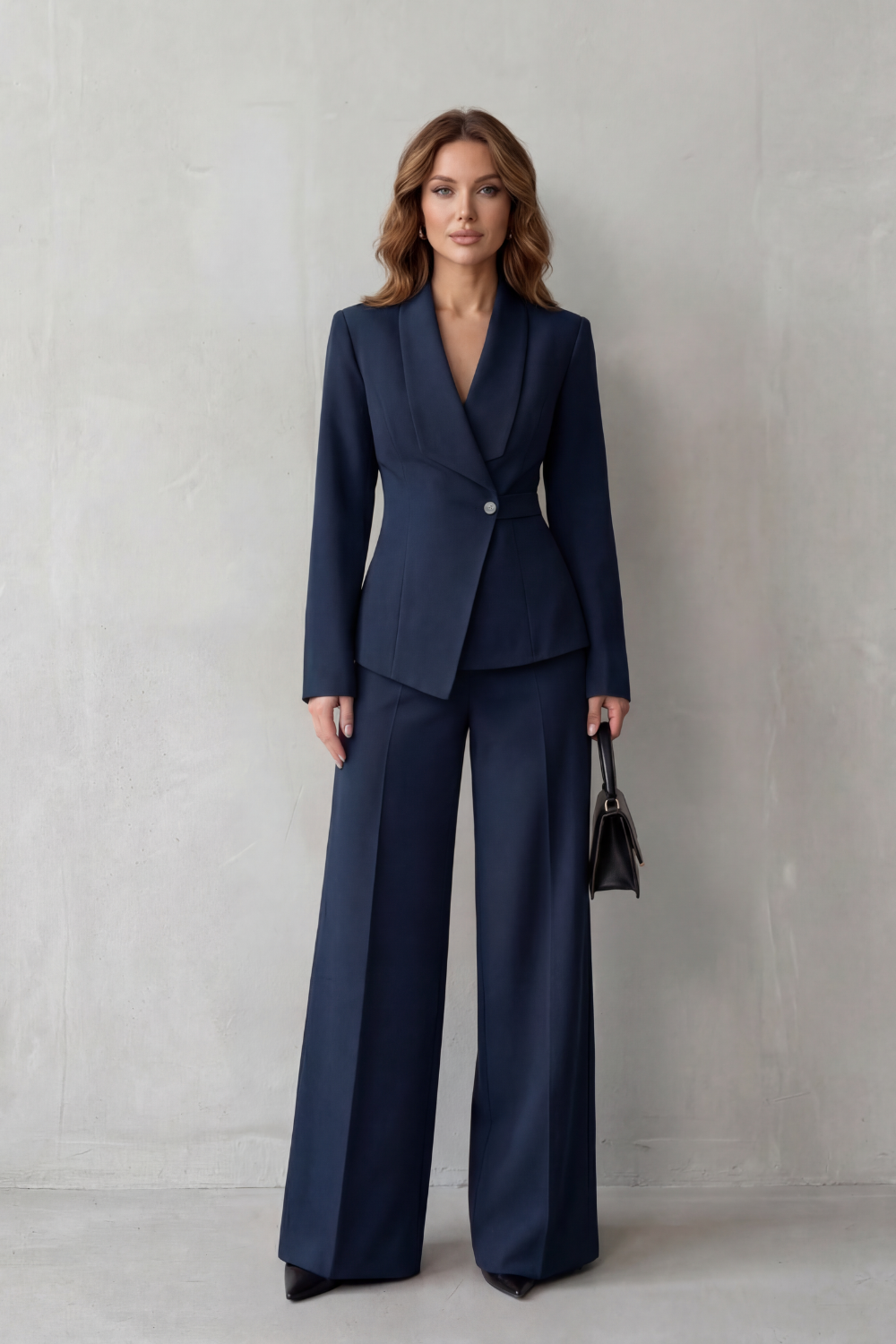 Phoebe | Tailored Suit Set Camel Stretch Blazer Wide-Leg Trousers for Women