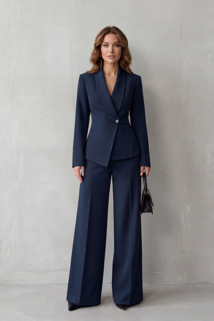 Phoebe | Tailored Suit Set Camel Stretch Blazer Wide-Leg Trousers for Women