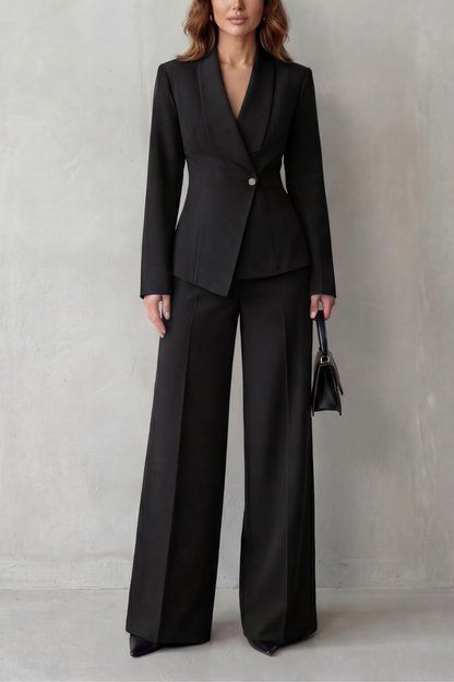 Phoebe | Tailored Suit Set Camel Stretch Blazer Wide-Leg Trousers for Women