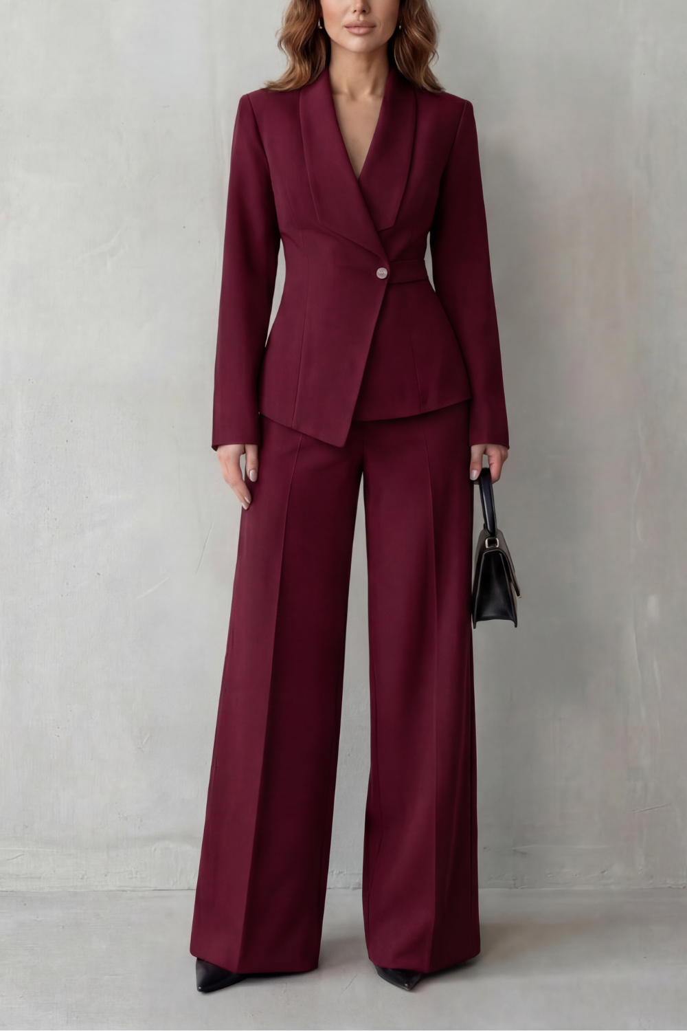 Phoebe | Tailored Suit Set Camel Stretch Blazer Wide-Leg Trousers for Women