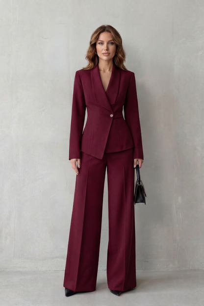 Phoebe | Tailored Suit Set Camel Stretch Blazer Wide-Leg Trousers for Women