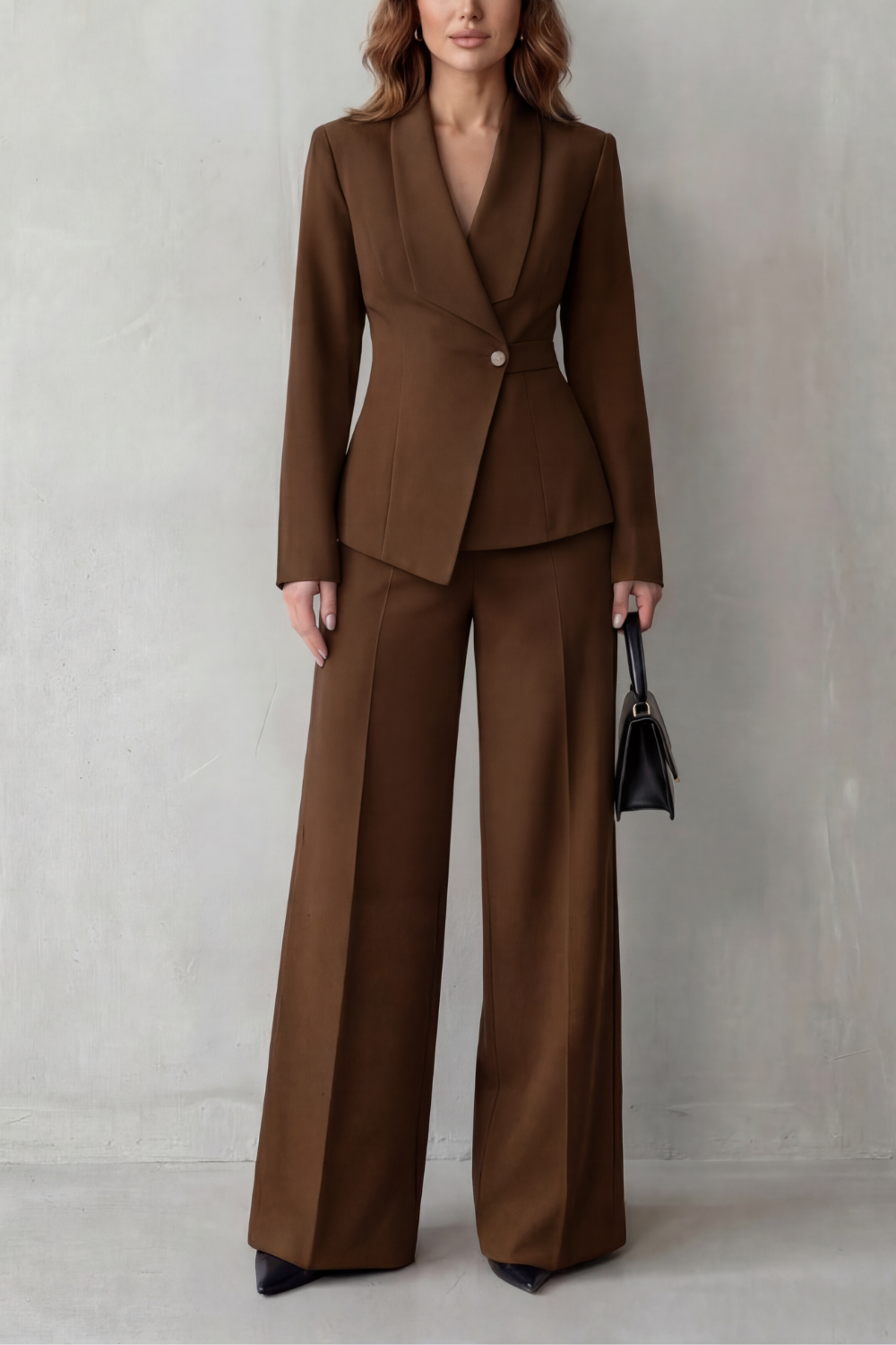 Phoebe | Tailored Suit Set Camel Stretch Blazer Wide-Leg Trousers for Women