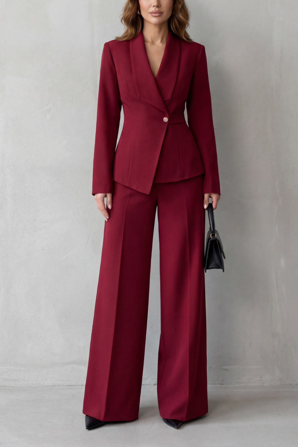 Phoebe | Tailored Suit Set Camel Stretch Blazer Wide-Leg Trousers for Women
