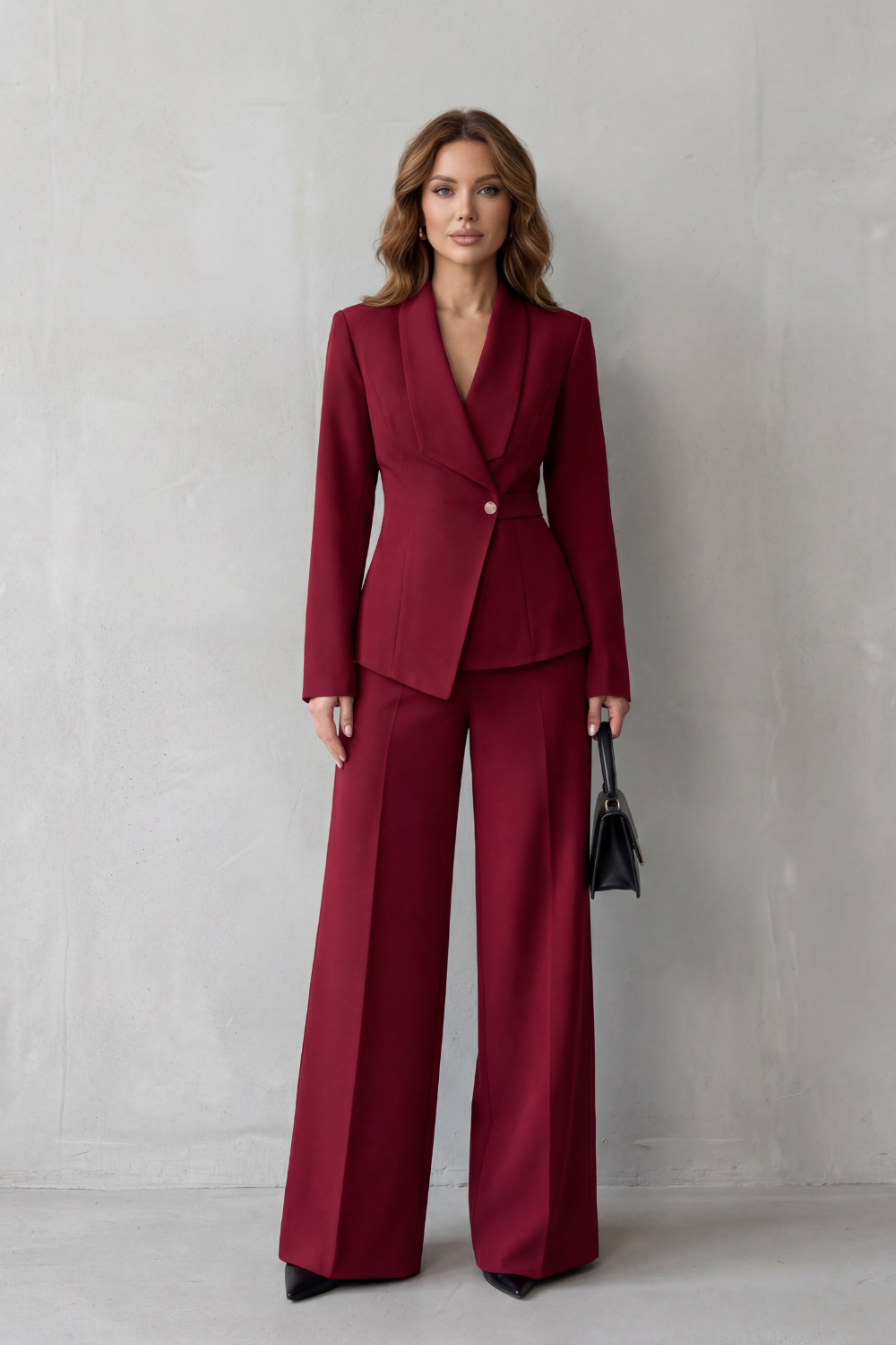 Phoebe | Tailored Suit Set Camel Stretch Blazer Wide-Leg Trousers for Women