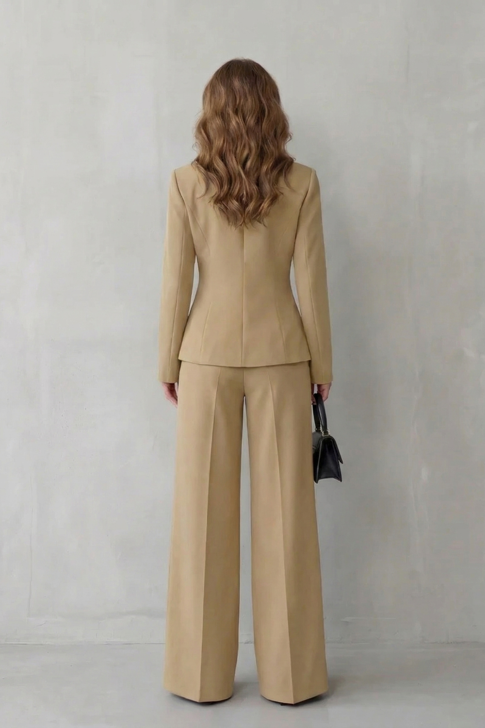 Phoebe | Tailored Suit Set Camel Stretch Blazer Wide-Leg Trousers for Women