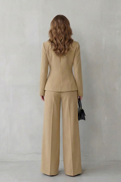 Phoebe | Tailored Suit Set Camel Stretch Blazer Wide-Leg Trousers for Women