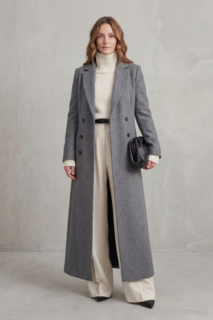 Ingrid | Long Wool Coat Navy Double-Breasted Tailored for Women