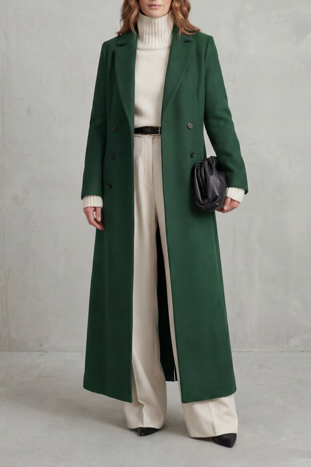 Ingrid | Long Wool Coat Navy Double-Breasted Tailored for Women