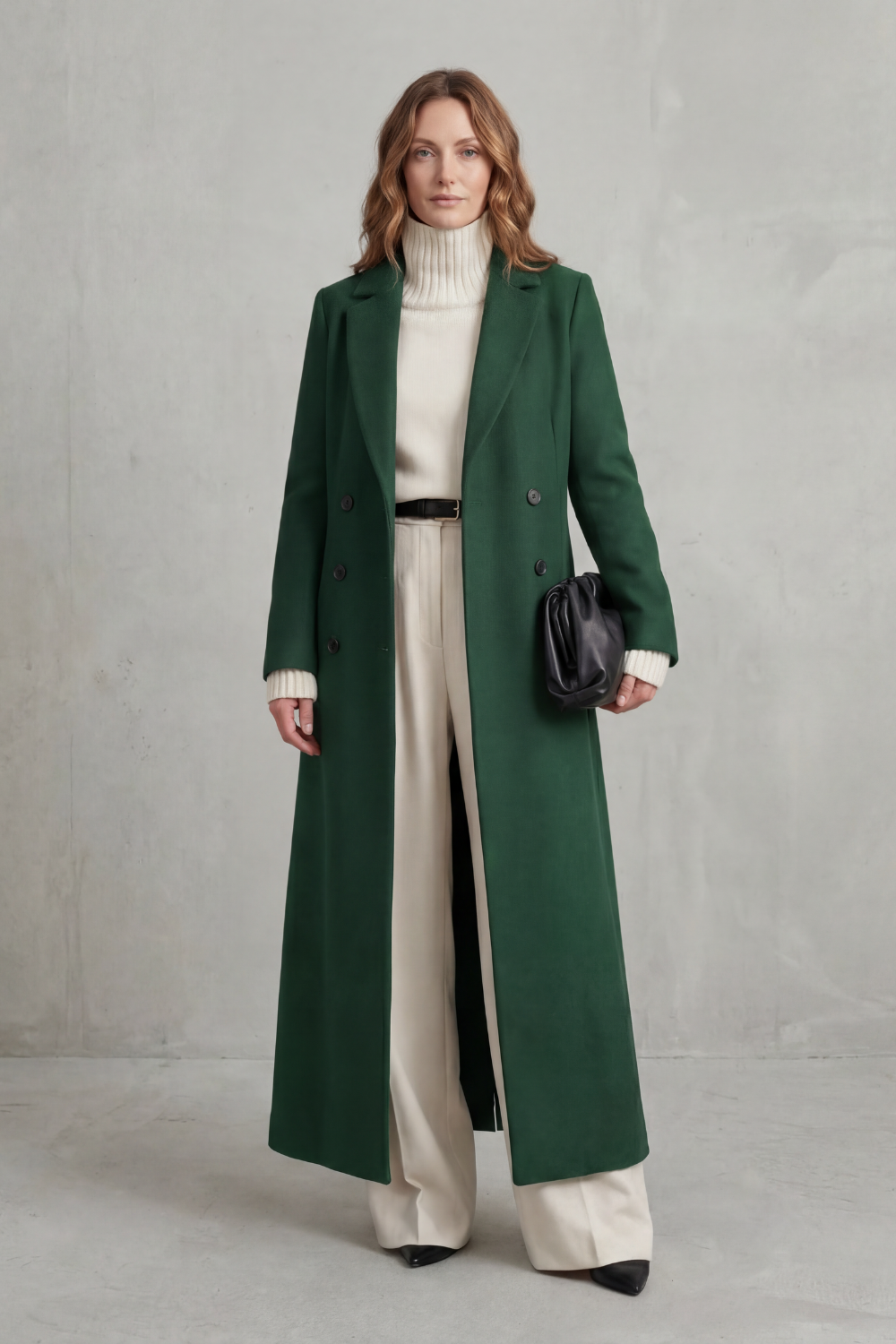 Ingrid | Long Wool Coat Navy Double-Breasted Tailored for Women