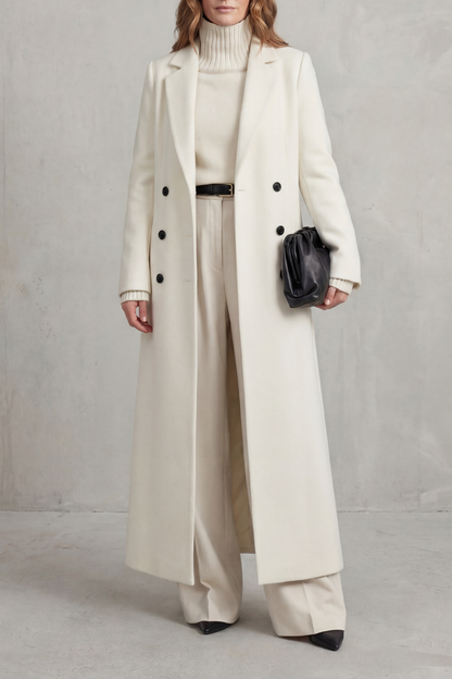 Ingrid | Long Wool Coat Navy Double-Breasted Tailored for Women