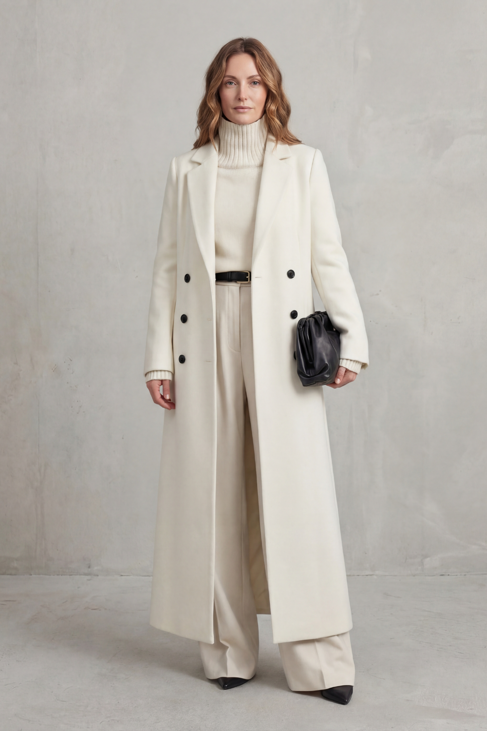 Ingrid | Long Wool Coat Navy Double-Breasted Tailored for Women