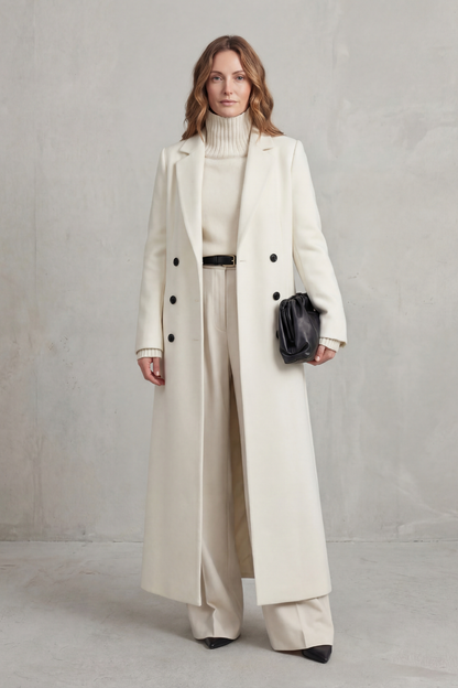 Ingrid | Long Wool Coat Navy Double-Breasted Tailored for Women