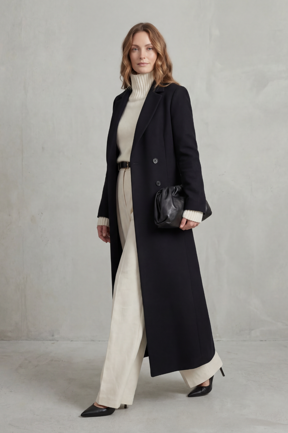 Ingrid | Long Wool Coat Navy Double-Breasted Tailored for Women