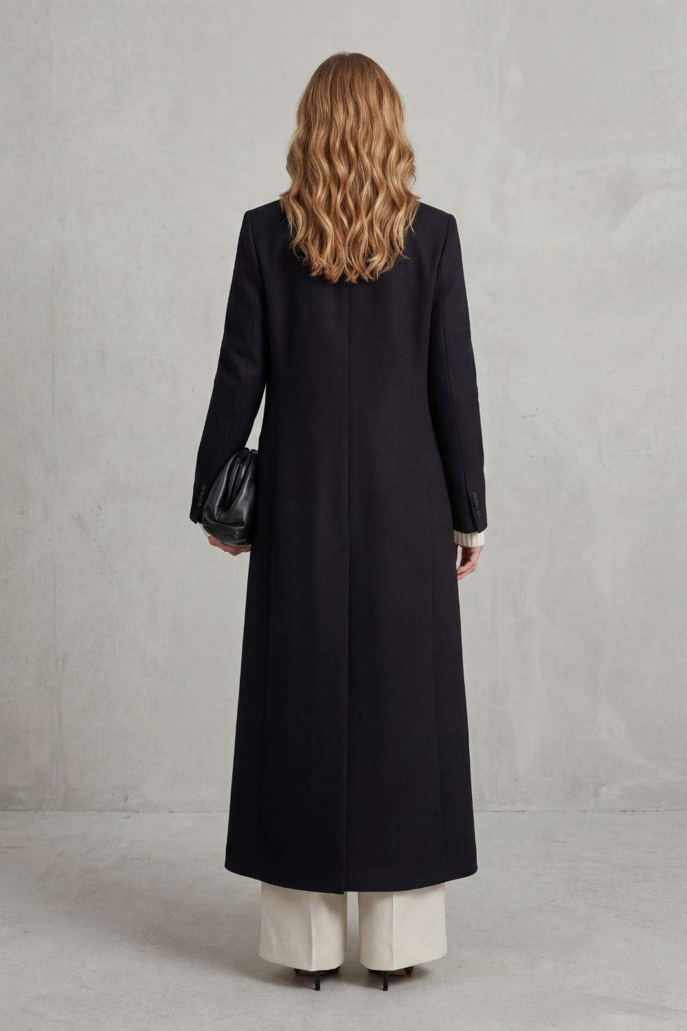 Ingrid | Long Wool Coat Navy Double-Breasted Tailored for Women
