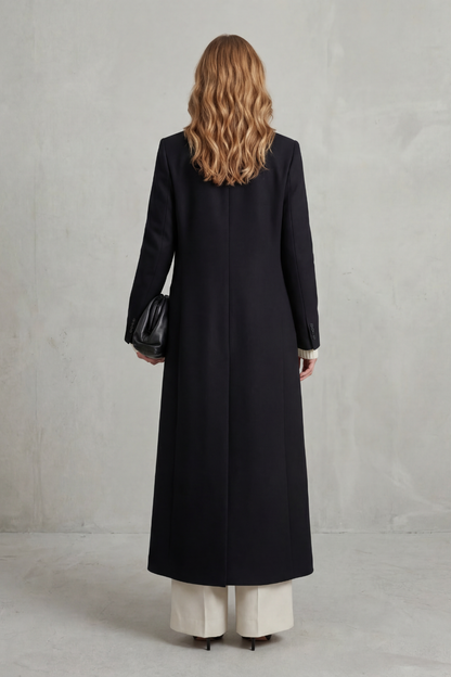 Ingrid | Long Wool Coat Navy Double-Breasted Tailored for Women