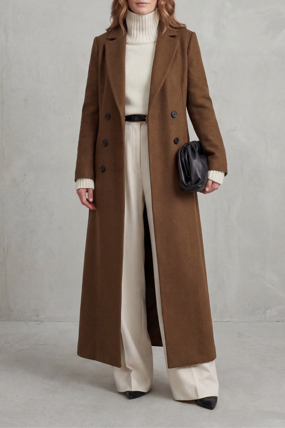 Ingrid | Long Wool Coat Navy Double-Breasted Tailored for Women
