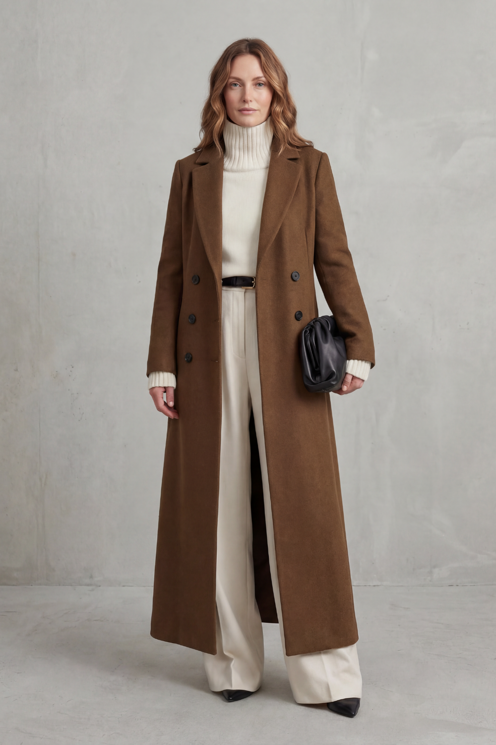 Ingrid | Long Wool Coat Navy Double-Breasted Tailored for Women