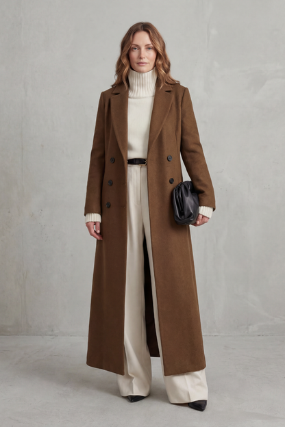 Ingrid | Long Wool Coat Navy Double-Breasted Tailored for Women