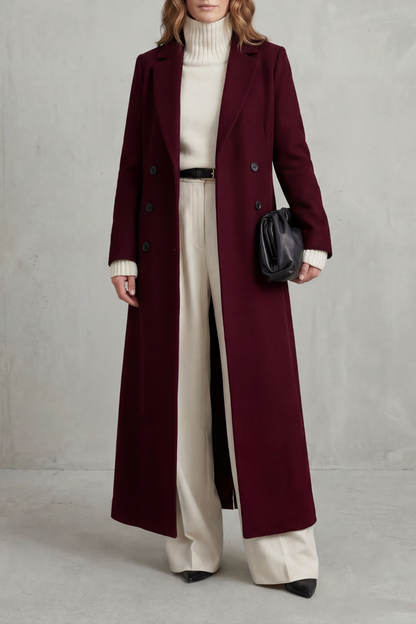 Ingrid | Long Wool Coat Navy Double-Breasted Tailored for Women