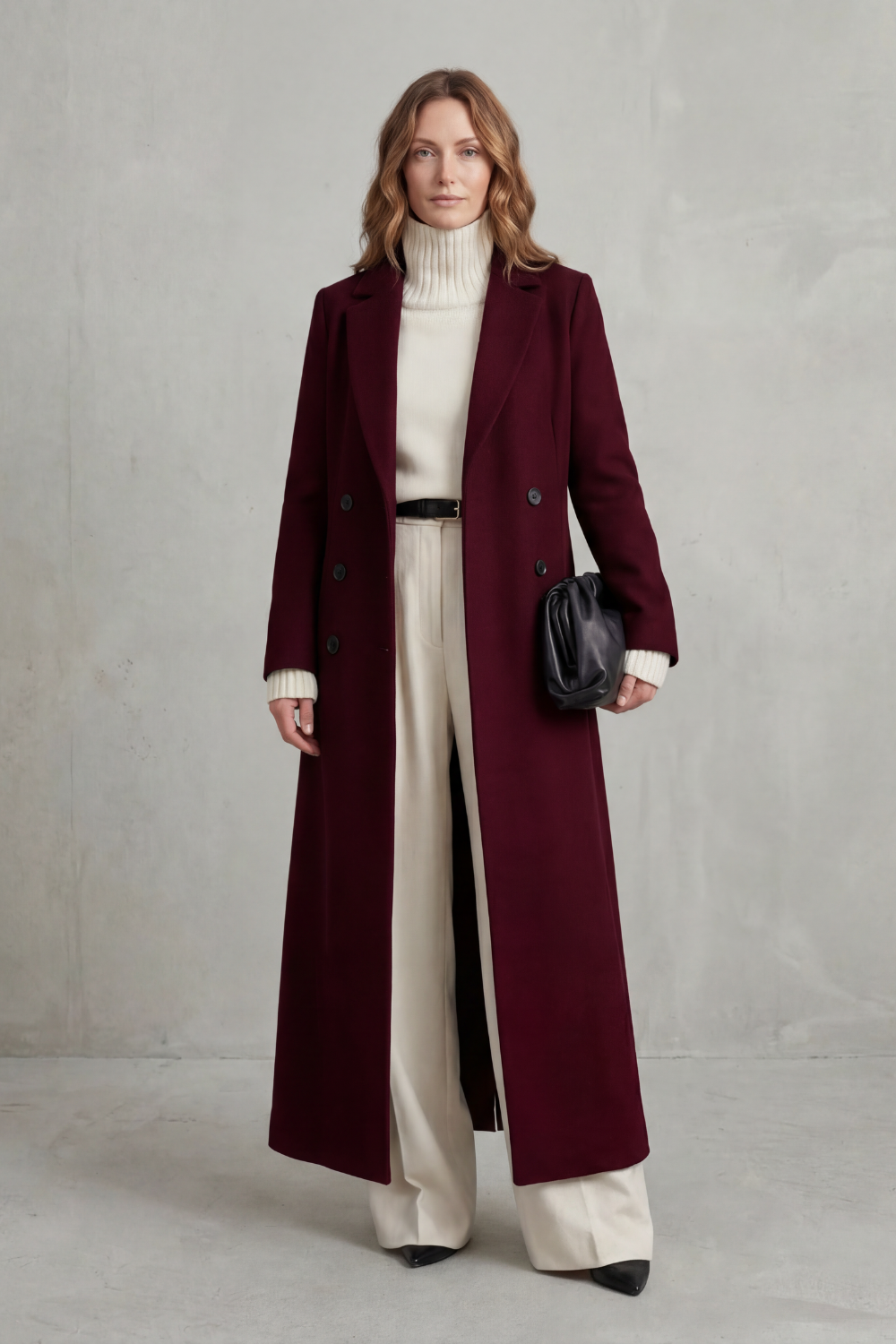 Ingrid | Long Wool Coat Navy Double-Breasted Tailored for Women